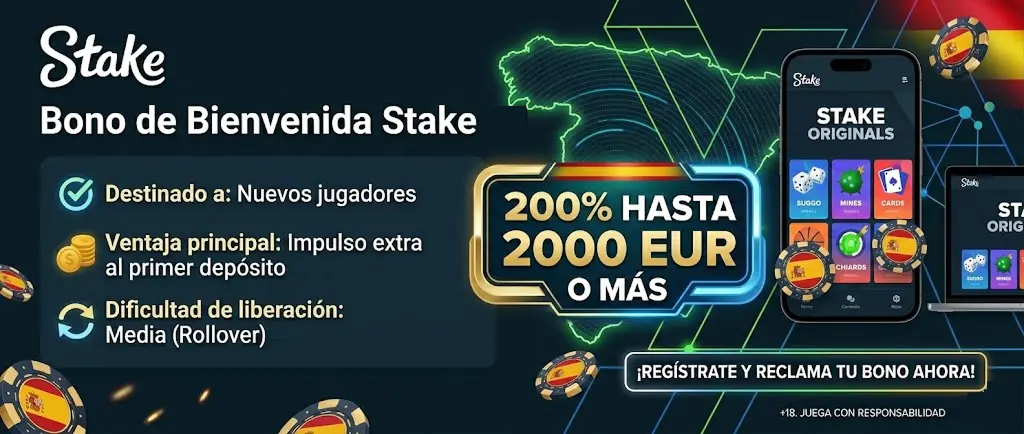 Panel de Stake Bono Bienvenida para registrarse y jugar